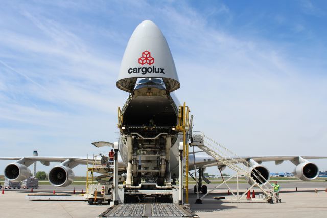 Boeing 747-400 (LX-VCV) - A Cargolux Boeing 747-400 (CLX776) on the air cargo ramp at Carl T. Jones Field, Huntsville International Airport - April 10, 2017.  