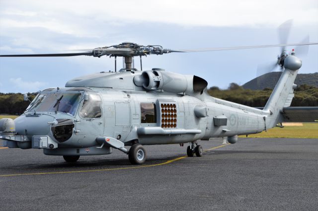 Sikorsky S-70 (N48011) - Navy Seahawk N48-011 taxiing at Flinders Island for Merimbula, Sept 2018