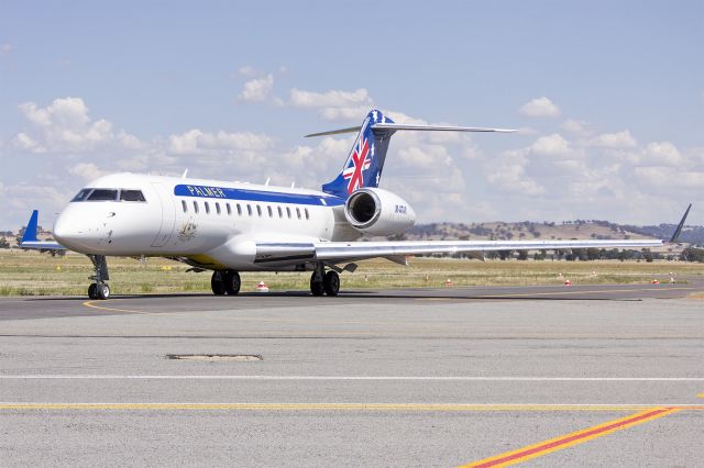 Bombardier Global Express (M-ATAR) - Newly repainted Palmer Aviation (M-ATAR) Bombardier BD-700-1A10 Global Express taxiing at Wagga Wagga Airport.