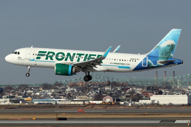 Airbus A320 (N311FR) - 'Mia the Dolphin' arriving from Miami