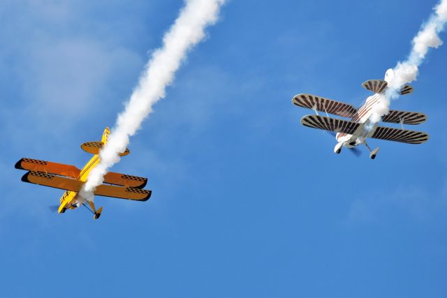 N22DQ — - 1978 build Quinn Acrosport N22DQ on top & 1982 build Christian Eagle N48RD on bottom 08-28-21 laying some smoke down at KHFY open house.