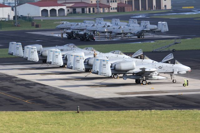 Fairchild-Republic Thunderbolt 2 — - Two neat line-ups of Warthogs on a fuel stop at Lajes, Azores.