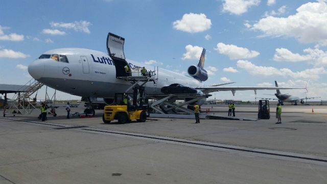 Boeing MD-11 (D-ALCL) - First Lufthansa MD11 I have seen at DIA, loading cars for Frankfurt.