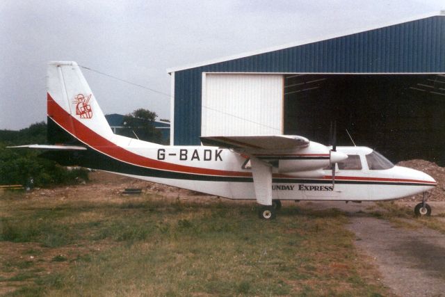 ROMAERO Islander (G-BADK) - Seen here in Jun-89.  Reregistered F-ODYF 21-Aug-91. Registration cancelled 14-Nov-11.