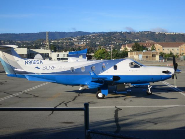 Pilatus PC-12 (N806SA) - A Pilatus owned by the new airline Surf Air operating out of San Carlos (KSQL) flying to destinations that are usually a 2-6 hour drive. They are currently the only airline service outh of San Carlos but San Carlos is less than an hour away from KSFO,KSJC, and KOAK.