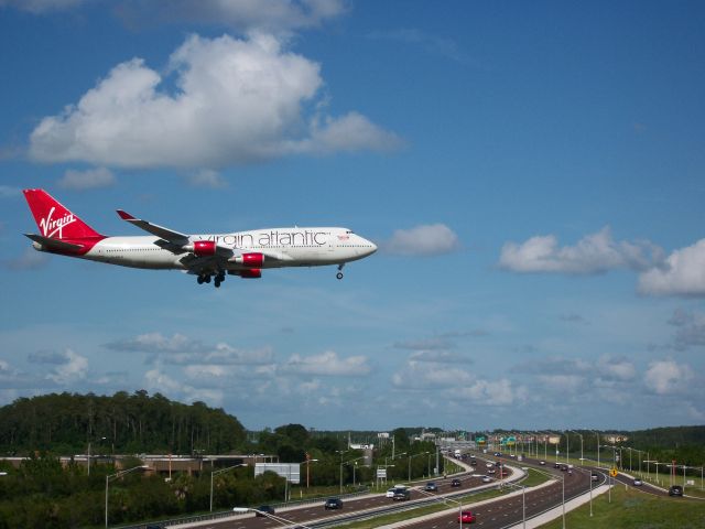 Boeing 747-400 (G-VXLG) - Virgin Atlantic landing at Orlando International Airport.