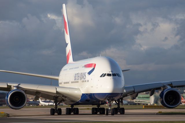 Airbus A380-800 (G-XLEC) - BAW12 from Singapore diverted to MAN due to bad weather at LHR.  Departed for LHR later in the day as BAW9155