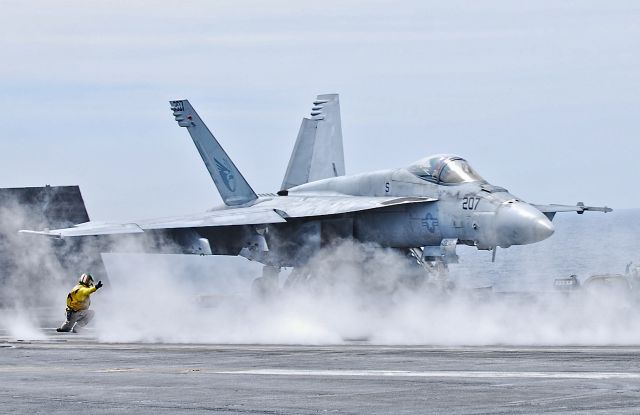 McDonnell Douglas FA-18 Hornet — - F/A-18E Super Hornet  VFA-137 - TDelCorobr /Ronald Reagan (CVN 76)br /April 9, 2014