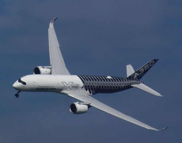 Airbus A350-900 (F-WWCF) - F-WWCF Airbus A350 msn 002 showing off her lines during Friday afternoons flying display at ILA Berlin June 3rd 2016