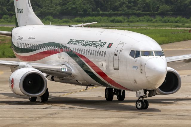 Boeing 737-800 (S2-AHO) - 10th June., 2022: "Megh Doot" (Emissary of the Clouds) enters the apron via Charlie at her home base in Dhaka's Zia International Airport after operating flight BG128 from Chottogram's Shah Amanot.