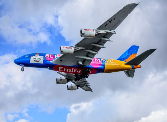 Airbus A380-800 (A6-EEU) - Emirates Airbus A380-861 (A6-EEU) in the "Destination Dubai" livery en route from Dubai (OMDB) arrives at Toronto Pearson International Airport (CYYZ) on June 28, 2025. 