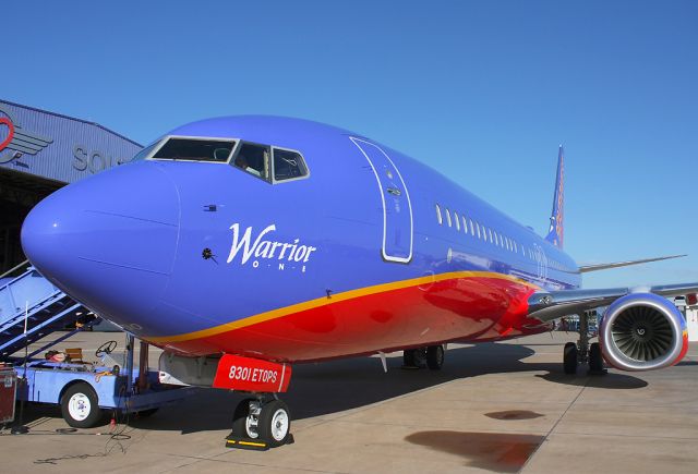 Boeing 737-700 (N8301J) - Final moments before Southwest's first 737-800 is introduced to its employees at Southwest headquarters in Dallas.