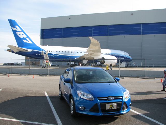 Boeing 787-8 (N787BX) - This is the Dreamliner Tour provided by Boeing in January 2012 in Wichita, KS by Spirit AeroSystems.  This is my car, which just happens to park in the right spot!