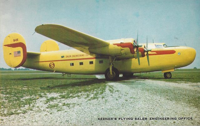 N4K — - Believed to be pictured in Akron, Ohio. This aircraft served as the flying sales ship for the Salem Engineering Company of Salem, Ohio and owned by Mr. Sam Keener. He flew this aircraft just prior to flying around the world in the replacement DC-4. This aircraft now resides at Castle AFB as the "Shady Lady". Picture date is estimated circa June 1950 as that was when this plane was put up for sale and the DC-4 retrofitted from UAL service to Keeners needs. The backside of this postcard is actually the informational mailer detailing the sale of this plane and its specs.  