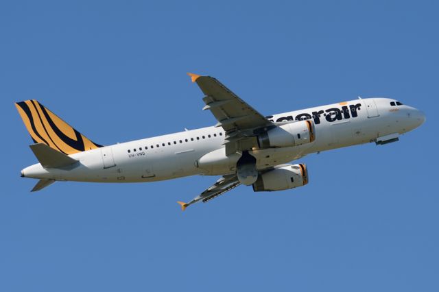 Airbus A320 (VH-VNQ) - Getting airborne off runway 23. Tuesday 22nd July 2014.