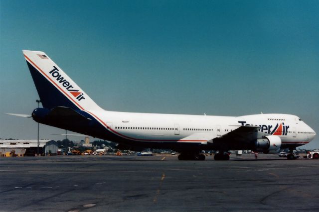 Boeing 747-200 (N620FF) - Tower Air B747-212B at Boston Logan Airport on August 2, 1997. 