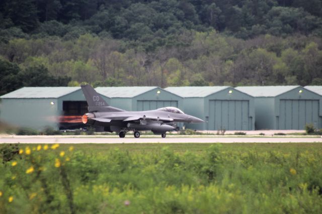 Lockheed F-16 Fighting Falcon (AFR87254) - F-16 from Buckley Air National Guard Base Colorado departing Volk Field in "Burner".br /br /Many of the F-16's would go supersonic several minutes after departure on their climb to target. br /br /I must have heard 15 sonic booms during the day along the fence line at Volk Filed on 8-12-21. 