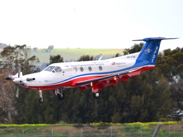 Pilatus PC-12 (VH-FVB) - About to put down on runway 05. Thursday 12th July 2012.