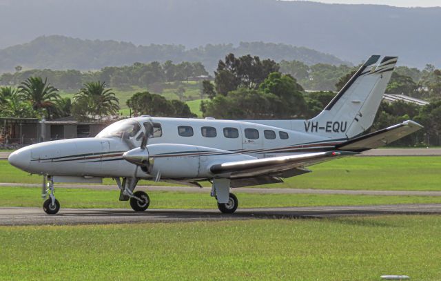 Cessna Conquest 2 (VH-EQU) - VH-EQU Taxiing to parking at Shellharbour.