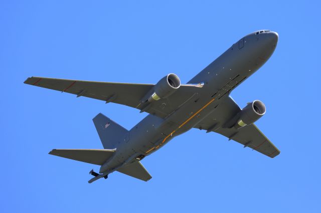 Boeing KC-46 Pegasus — - KC-46 Pegasus flyby. Note that there are no unit or id markings of any kind, other than the U.S. flag on the tail and low-visibility USAF roundels. The AMC has begun to remove all the identifying information from aircraft for operational security reasons. - Thunder Over Solano 2024 - 03/16/2024