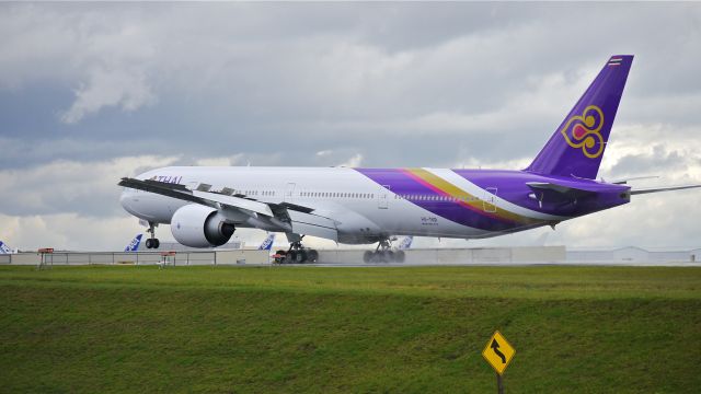 BOEING 777-300 (HS-TKR) - BOE278 landing on Rwy 34L to complete its maiden flight on 10.8.13.