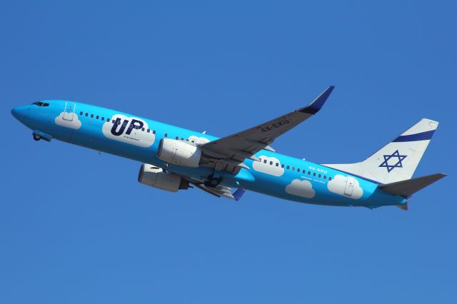 Boeing 737-700 (4X-EKU) - Picture date 03/2015, "UP" on take-off from runway 26. The "UP" brand will cease operation soon- a new low-cost scheme will be introduce by EL-AL.