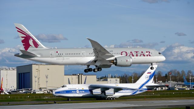 Boeing 787-8 (A7-BCU) - BOE480 on final to Rwy 16R to complete a ferry flight from KPDX on 3/12/15. (ln 277 / cn 38339).