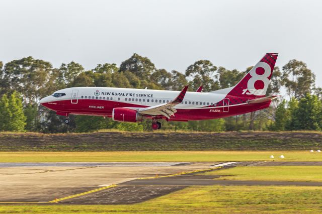 BOEING 737-300 (N138CG) - NSW Rural Fire Service/Coulson Aviation (N138CG) Boeing 737-3H4(WL) arriving at RAAF Base Richmond, returning from Coffs Harbour. This aircraft is currently leased for the next 10 years by the NSW Rural Fire Service for year-round operation in New South Wales.