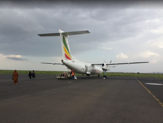 de Havilland Dash 8-400 (ET-ANV) - After arriving in the city of Jijiga from Gondar. ETs regional/domestic network is does a great job linking relatively populated cities with other populated cities and Addis Ababa