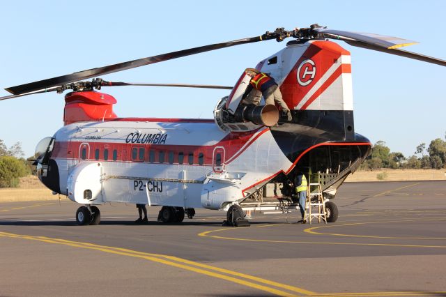 P2-CHJ — - Boeing Vertol P2-CHJ at Emerald Airport  - 2nd June 2018.