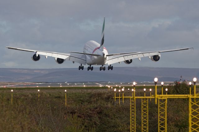 Airbus A380-800 (A6-EDS) - UAE17 just about to land after the flight from Dubai.