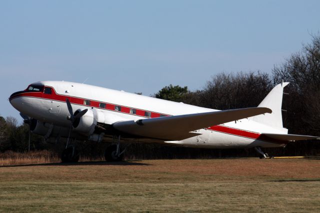 Douglas DC-3 (N137PB) - This DC3 (N137PB) that was previously in Eastern Express colors at Cape Cod Airfield has been repainted in Provincetown Boston Airline (PBA) livery but will reportedly not carry titles. The rear rudder is missing as it is currently in maintenance and may also be painted with a couple of stripes the way the old PBA colors showed.