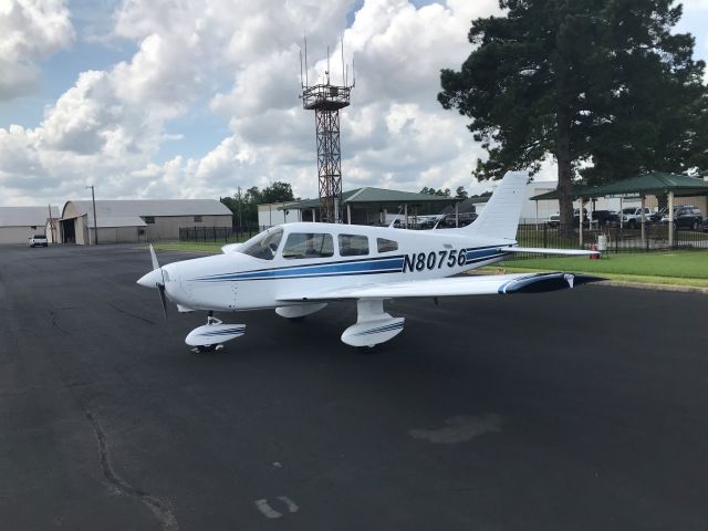 Piper Cherokee (N80756) - Parked at KLFK Lufkin, Texas after new paint 2019.