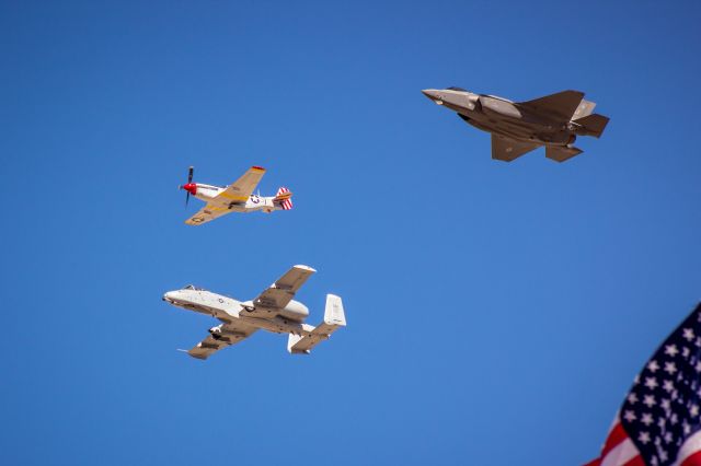 Lockheed F-35C — - A US Air Force F-35 and A-10 join a P-51 to perform the Heritage Flight for the 2018 Luke Days Airshow.br /br /a rel=nofollow href=http://www.ThePilotsEye.comwww.ThePilotsEye.com/a