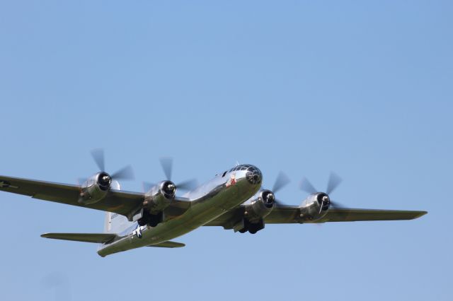 Boeing B-29 Superfortress (N69972) - Doc departing a few minutes behind Fifi at Appleton International. Remembering 75 years since the end of WW 2....Doc & Fifi together at Oshkosh 2019. 