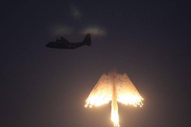 Lockheed C-130 Hercules (AFR17878) - "Angel Wings" as the C-130 that you don't see does a "Flare Dump" over Lake Winnebago during the Saturday Night Air Show. 