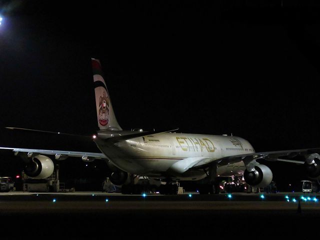 Airbus A340-600 (A6-EHE) - I take a picture on Nov 4, 2016.br /EY878 br /This staying airplane flies to Abu Dhabi in EY871 approximately two hours later.