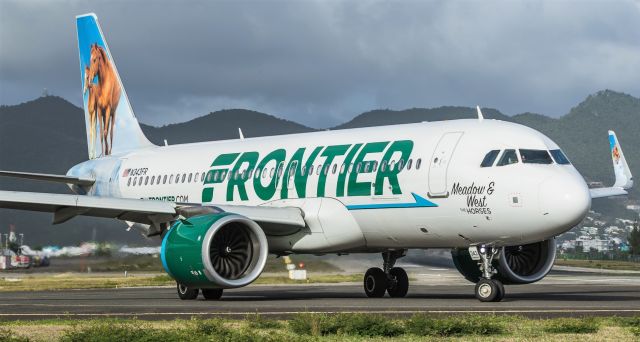 Airbus A320neo (N343FR) - Frontier Airlines Airbus A320Neo N343FR lining up for departure with the "Meadow & West the Horses" livery.  31/07/21