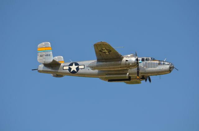 North American TB-25 Mitchell (N27493) - Deke Slayton Airfest June 2014. B-25 Miss Mitchell fly by with bomb bay doors open.