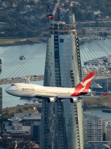 VH-OEJ — - QF7474 doing a fly by of Sydney prior to heading to Mojave