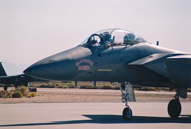 McDonnell Douglas F-15 Eagle (79-0013) - 'Glamorous Glennis' paint on the nose of the F-15 that Gen. Chuck Yeager made his final USAF super sonic flight in. The flight was at the Edwards AFB Open House and Air Show 10-18-1997