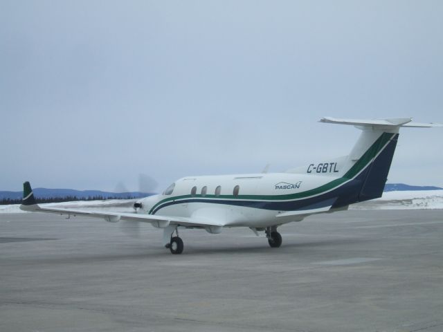 Pilatus PC-12 (C-GBTL) - Departing Woodward Aviation FBO Goose Airport NL, April 2/09