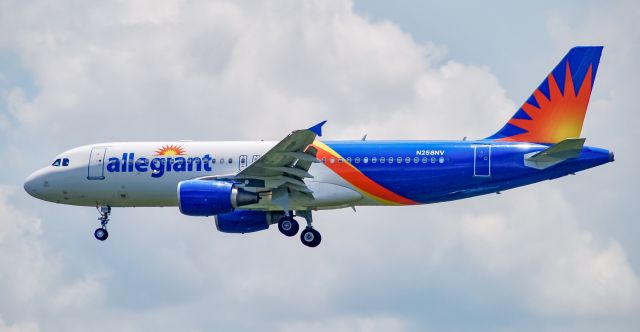 Airbus A320 (N258NV) - On short final on a beautiful summer afternoon. 6/21/18