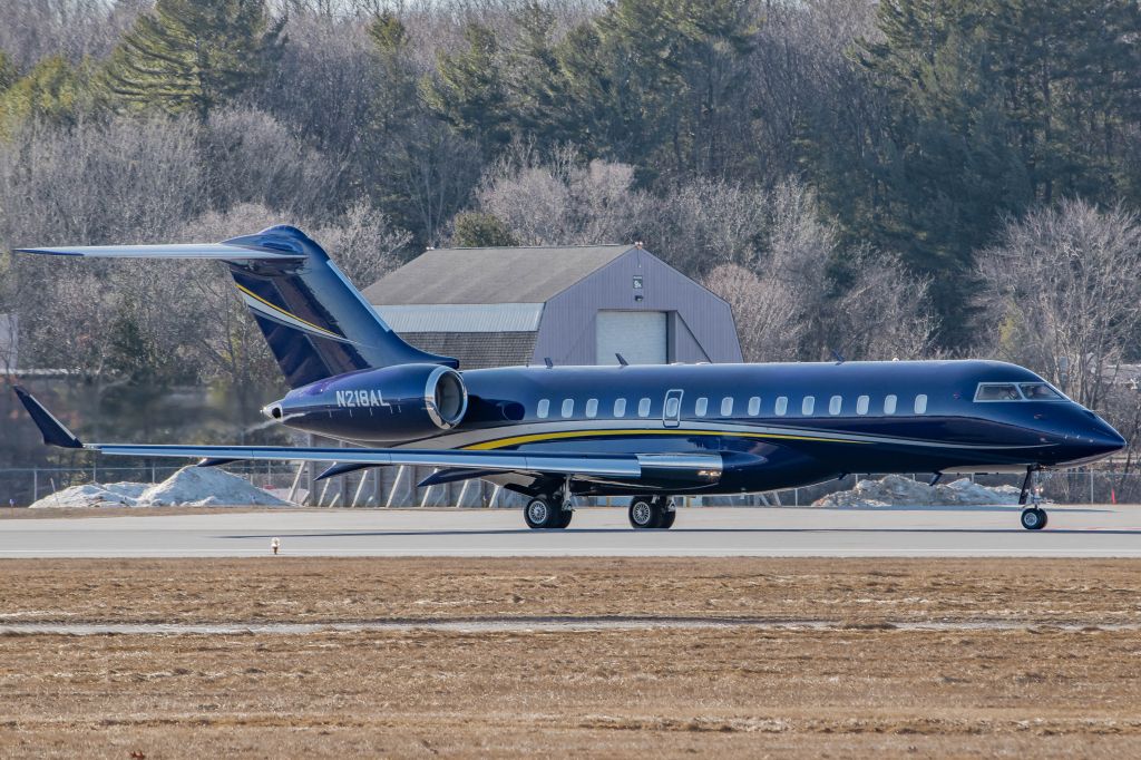 Bombardier Global Express (TWY218) - N218AL Operating TWY218 departing KBED for St. Maartin.