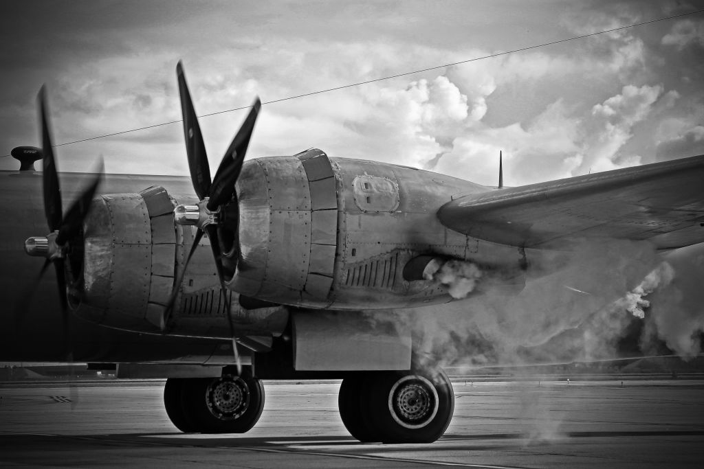 Boeing B-29 Superfortress (NX529B) - Fifi starting up after a cold and rainy night in Arizona.