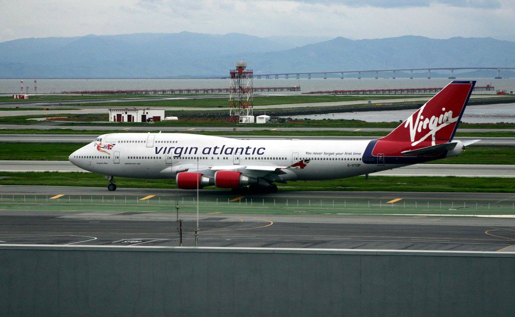 Boeing 747-400 (G-VTOP) - KSFO- Virginia Plain on taxi to the 10L R departure runways Feb 20, 2005