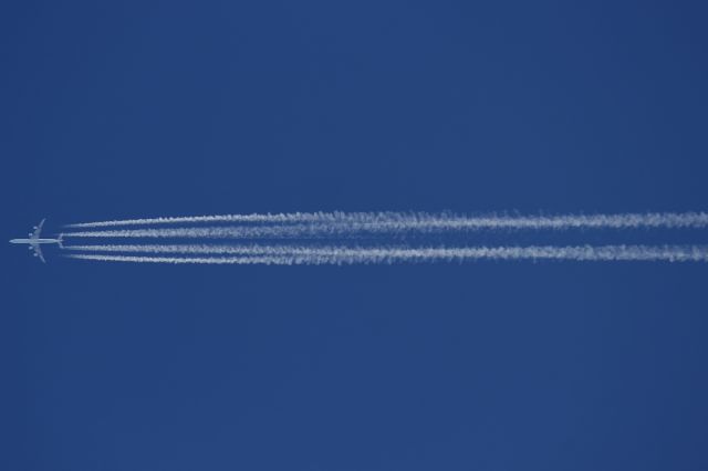 Airbus A340-600 — - Awesome contrails over me! They were unbelievably clear and I was able to get a good contrail shot for the first time. Taken from a car dealership near Miami. 2/16/14