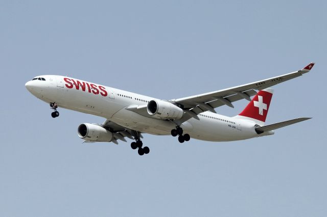 Airbus A330-300 (HB-JHA) - 05/05/2018:  Swiss Airbus 330-343X on landing path to runway 26.