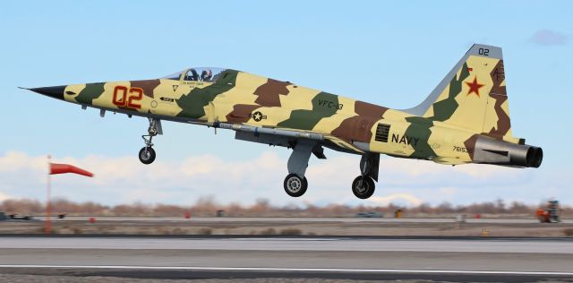 Northrop RF-5 Tigereye (76-1536) - An F-5N of NAWDCs VFC-13 "Fighting Saints" returns to NAS Fallon (KNFL) after completing a late afternoon training sortie as an aggressor aircraft.