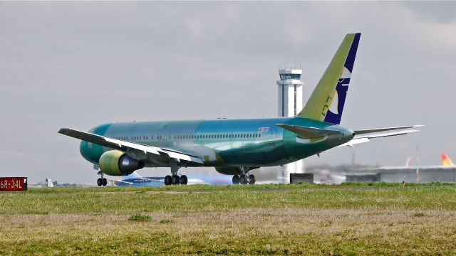 BOEING 767-300 (JU-1021) - BOE21 on rotation from runway 34L beginning its maiden flight on 3/28/13. The flight ended at KPDX where the aircraft will be painted. (LN:1050  cn 41519).